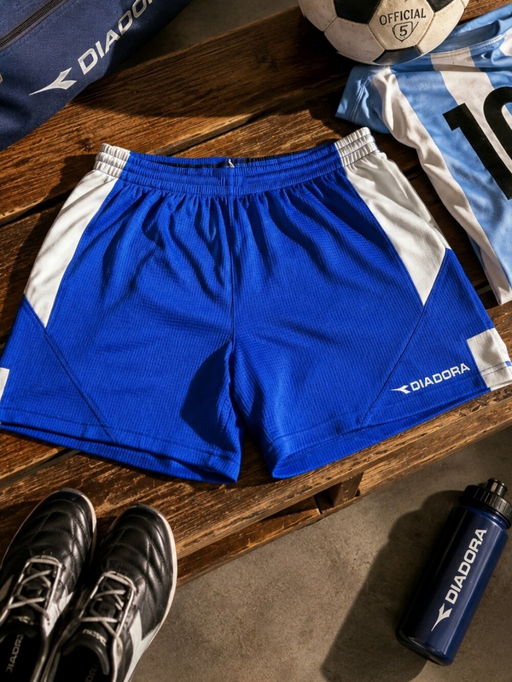 Vintage Diadora Blue Soccer Shorts Men's Medium Y2K Blokecore Athletic FIFA